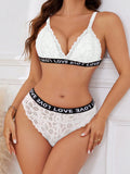 Conjunto de sujetador inalambrico de encaje blanco sexy para mujeres