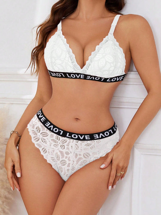 Conjunto de sujetador inalambrico de encaje blanco sexy para mujeres