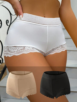 Conjunto de tres bragas de mujer estilo shorts de encaje con parches