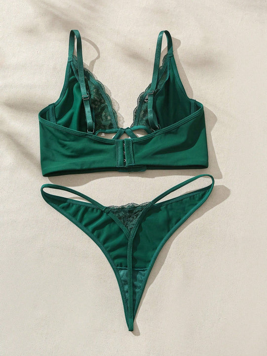 Conjunto De Lenceria De Encaje Parchado Con Huecos