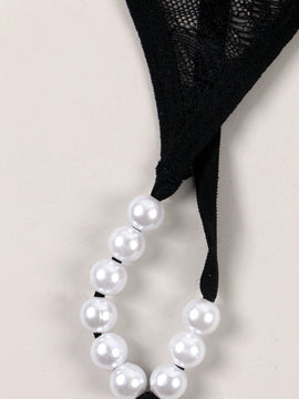 Tanga con perlas bordadas para mujeres con cadena de baja altura y G-string