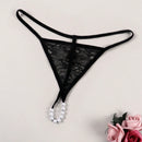 Tanga de mujer con espalda en t, calzoncillos de tiro bajo con cadena de perlas falsas, ropa interior sexy, negro