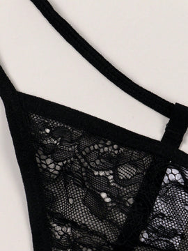 Tanga de mujer con espalda en t, calzoncillos de tiro bajo con cadena de perlas falsas, ropa interior sexy, negro