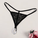 Tanga de mujer con espalda en t, calzoncillos de tiro bajo con cadena de perlas falsas, ropa interior sexy, negro