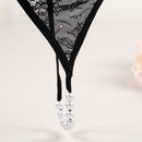 Tanga de mujer con espalda en t, calzoncillos de tiro bajo con cadena de perlas falsas, ropa interior sexy, negro