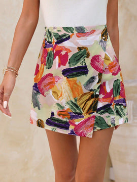 Clasi Falda corta de estilo envolvente con estampado aleatorio para mujeres, perfecta para vacaciones y tiempo libre