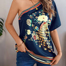 LUNE Camisa De Manga Murcielago Con Impresion Asimetrica Y Tematica De Vacaciones