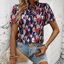 LUNE Blusa casual de manga corta con cuello de lazo para vacaciones de mujer