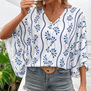 VCAY Camisa de verano de mujer suelta con bordado de plantas, cuello en V y mangas murcielago