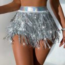 BAE Shorts sexys de lentejuelas con flecos para mujer