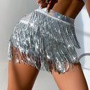 BAE Shorts sexys de lentejuelas con flecos para mujer