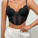 Corset de encaje y malla de remiendo con ballenas de pescado, se puede usar como ropa exterior, pieza unica para mujeres