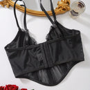 Corset de encaje y malla de remiendo con ballenas de pescado, se puede usar como ropa exterior, pieza unica para mujeres