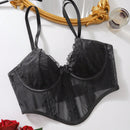 Corset de encaje y malla de remiendo con ballenas de pescado, se puede usar como ropa exterior, pieza unica para mujeres