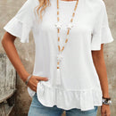 EMERY ROSE Camiseta de verano casual de manga corta y cuello redondo con borde de volantes