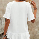 EMERY ROSE Camiseta de verano casual de manga corta y cuello redondo con borde de volantes
