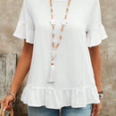 EMERY ROSE Camiseta de verano casual de manga corta y cuello redondo con borde de volantes