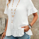 EMERY ROSE Camiseta de verano casual de manga corta y cuello redondo con borde de volantes