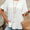 EMERY ROSE Camiseta de verano casual de manga corta y cuello redondo con borde de volantes
