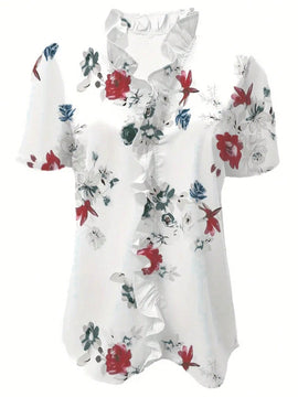 LUNE Blusa Elegante De Verano Para Mujer Con Cuello En V Y Estampado Floral De Encaje