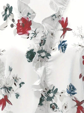 LUNE Blusa Elegante De Verano Para Mujer Con Cuello En V Y Estampado Floral De Encaje