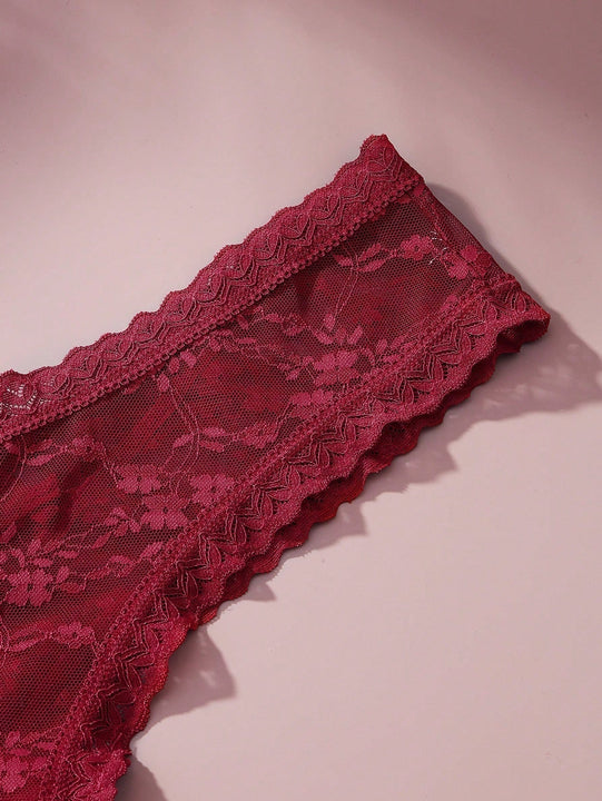 4/piezas tanga sexy para mujer, con diseno de flores pequenas calado y tirantes cruzados de encaje, ropa interior sexy