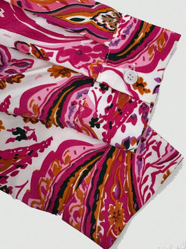 LUNE Camisa impresa casual y versatil con cuello doblado para vacaciones