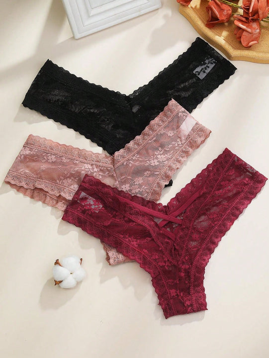 4/piezas tanga sexy para mujer, con diseno de flores pequenas calado y tirantes cruzados de encaje, ropa interior sexy