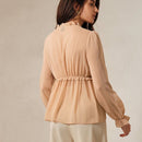 Anewsta Camisa De Color Solido Con Cintura Fruncida Y Dobladillo Con Volantes Para Mujeres