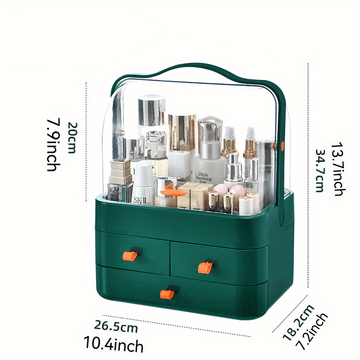 1pc Organizador de cosméticos de gran capacidad, caja de almacenamiento de maquillaje de plástico con cajones de doble apertura, vitrina para mostrador de baño, tocador, dormitorio