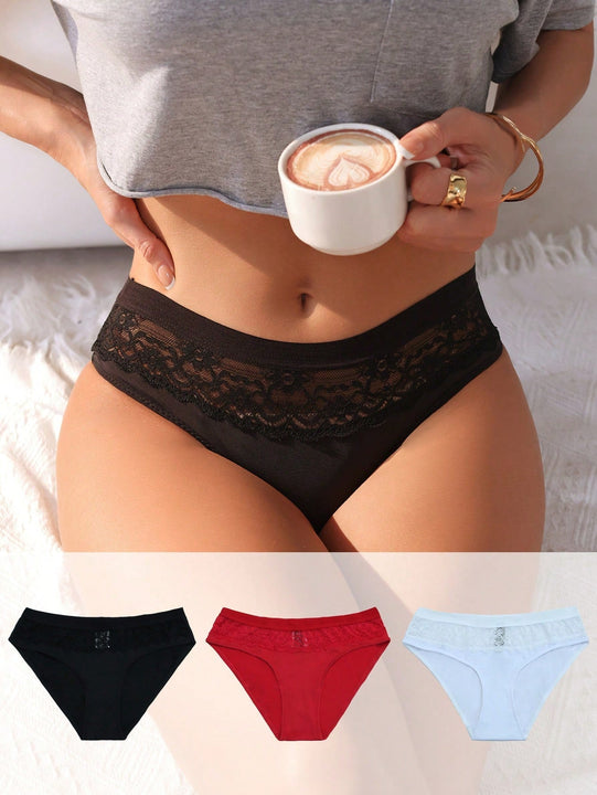 Ropa interior femenina sexy y comoda con encaje en triangulo (3 piezas)