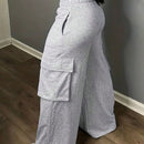 Slayr pantalones casuales de trabajo de estilo ancho con bolsillos y estampado floral gris para mujeres-c