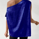 Clasi Camisa de cuello asimetrico simple y plisada en unicolor para mujer