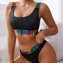 Conjunto de ropa interior femenina con banda elastica colorida y bonito diseno en la espalda