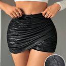 SXY Falda asimetrica para mujer de verano con textura de cocodrilo y pliegues