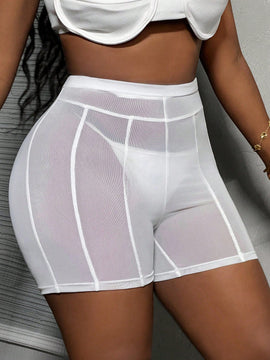 Slayr Pantalones cortos de mujer de color solido conciso con huecos