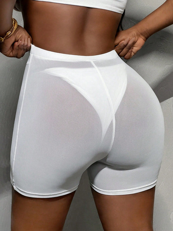 Slayr Pantalones cortos de mujer de color solido conciso con huecos