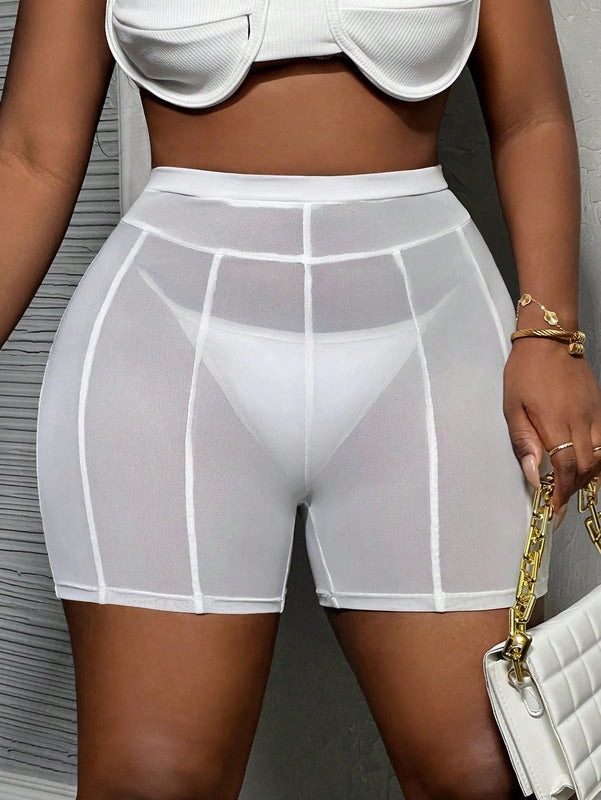 Slayr Pantalones cortos de mujer de color solido conciso con huecos
