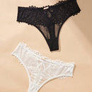 2 Piezas / Set Tanga De Encaje De Color Solido