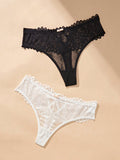 2 Piezas / Set Tanga De Encaje De Color Solido