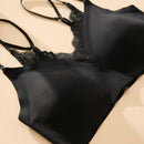 Sujetador Sin Costuras Romantico Y De Moda Para Mujer Con Doble Cuello Y Encaje Sin Anillo De Acero Y Desmontable, 1 Pieza