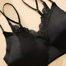 Sujetador Sin Costuras Romantico Y De Moda Para Mujer Con Doble Cuello Y Encaje Sin Anillo De Acero Y Desmontable, 1 Pieza