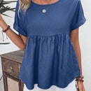 JORESS Camisa plisada casual de cuello redondo y textura de malla para mujer en verano