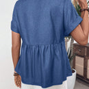 JORESS Camisa plisada casual de cuello redondo y textura de malla para mujer en verano
