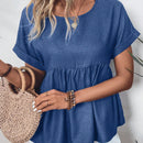 JORESS Camisa plisada casual de cuello redondo y textura de malla para mujer en verano
