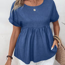 JORESS Camisa plisada casual de cuello redondo y textura de malla para mujer en verano
