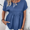 JORESS Camisa plisada casual de cuello redondo y textura de malla para mujer en verano