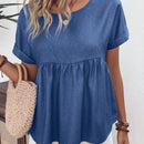 JORESS Camisa plisada casual de cuello redondo y textura de malla para mujer en verano