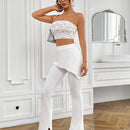 ICON Pantalones acampanados con ranura alta y diseno falso de dos piezas en unicolor para ajuste en primavera y verano