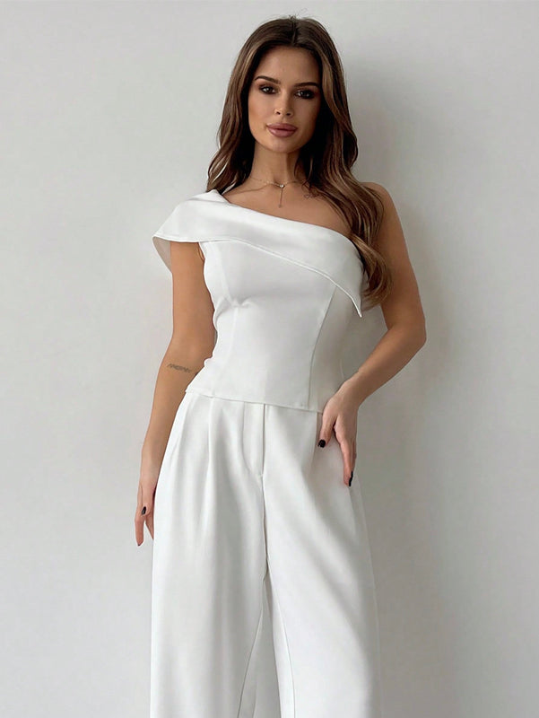 Prive Camisa De Mujer Con Un Solo Hombro Y Cuello Doblado